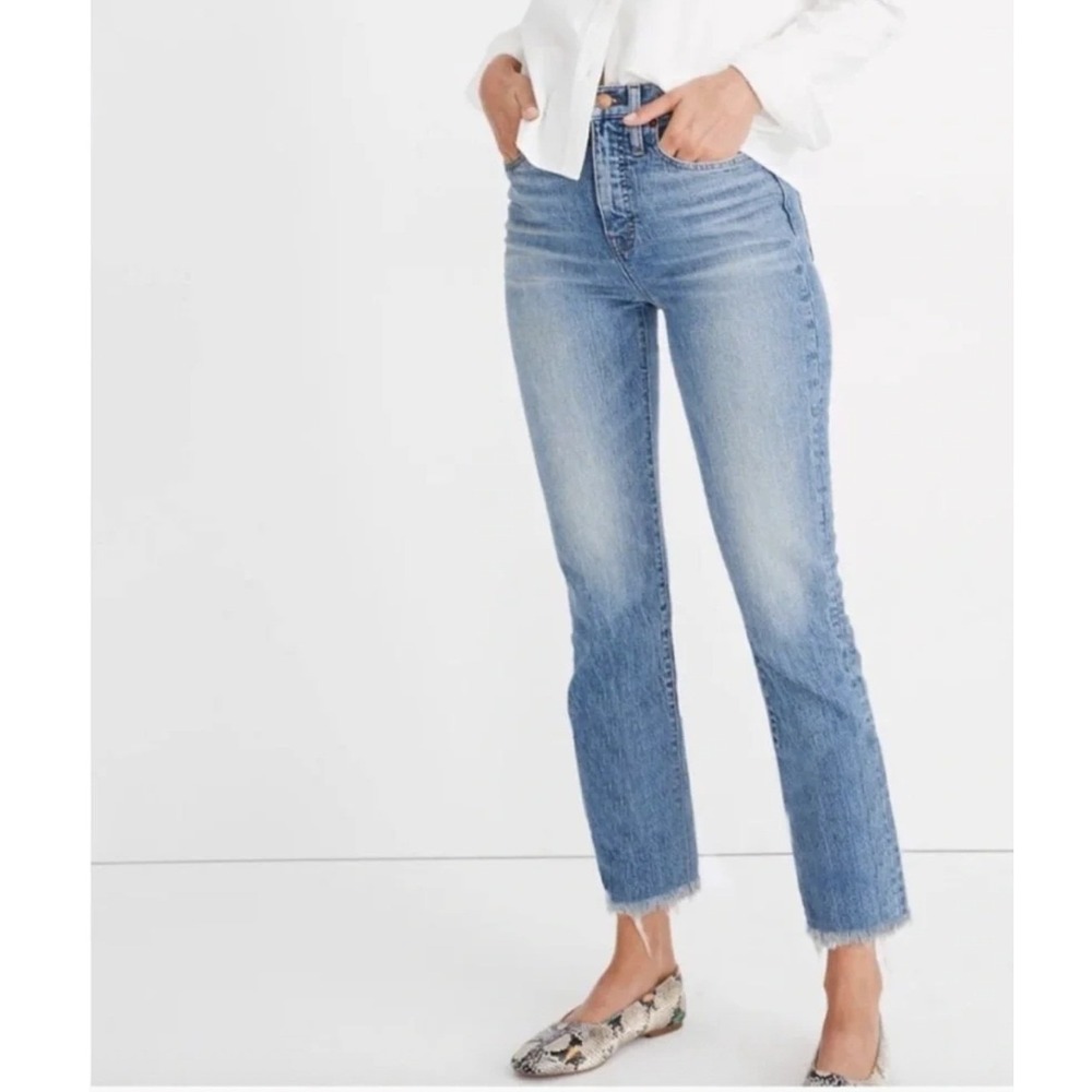 Madewell Jeans Women 32 Blue The Perfect Vintage Jean Straight Raw Hem High Rise